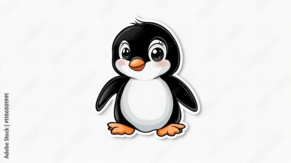 Fototapeta premium Adorable cartoon penguin sticker. Perfect for kids' projects or decorations!