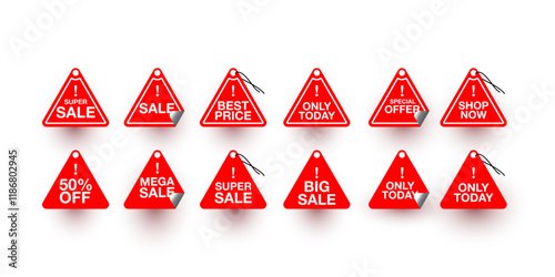Collection of red stickers or vector sale icons. special offer, 50% off, big sale, shop now, only today, sale, best price