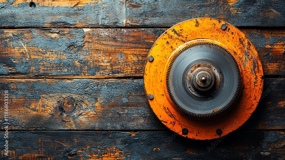 Rusty orange industrial part on dark wood. Rusty orange industrial part on dark wood.