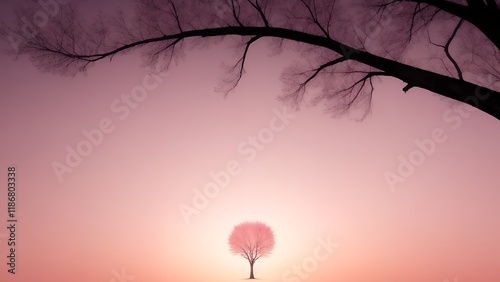 Minimalist Valentines Day Background Heart Tree Pastel Pink Gradient Subtle Bokeh Lighting Microstock Ready