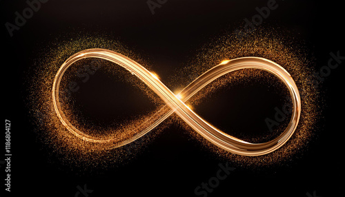 gold infinity symbol made of glowing particles on a black background design photo