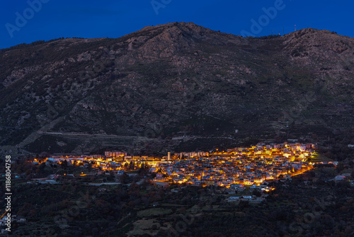Small Sardinian town illuminated at night