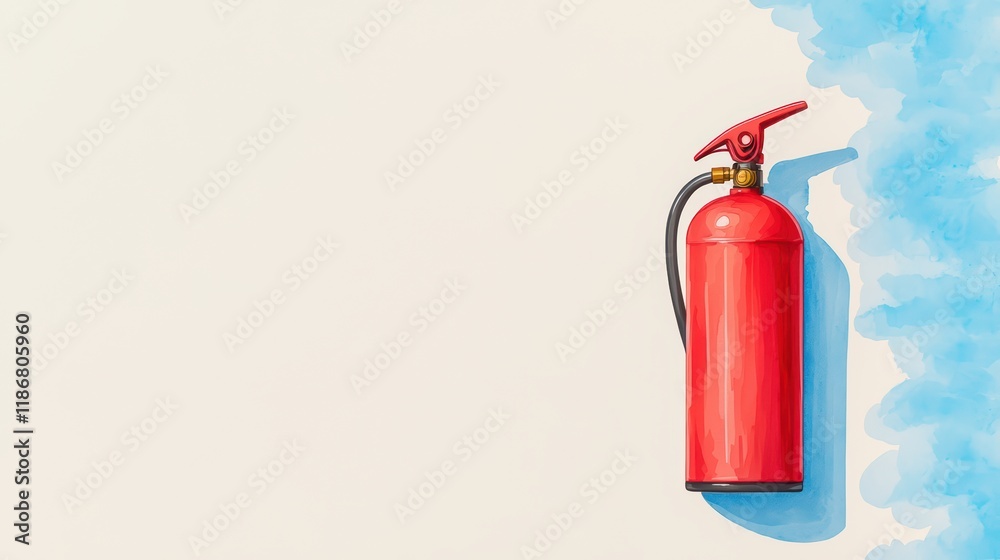 Fototapeta premium Bright Red Fire Extinguisher on Colorful Background with Shadow