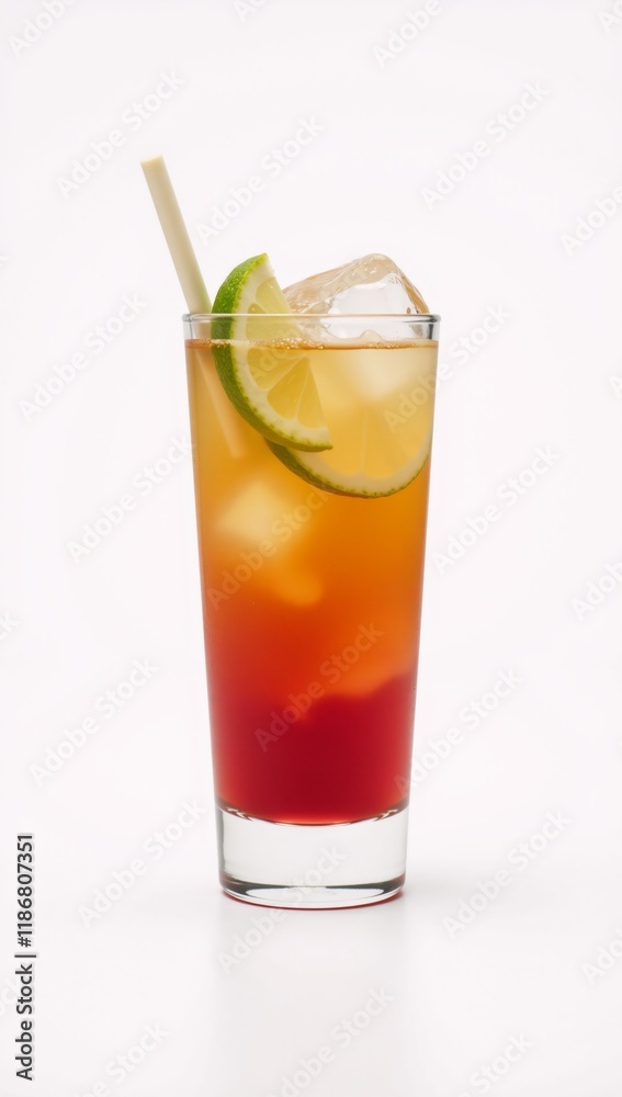 Fototapeta premium Vibrant tequila sunrise-themed flat design featuring a colorful cocktail