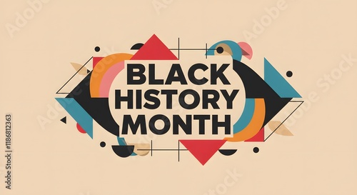 Black history month artistic design featuring bold typography and geometric abstract shapes in vibrant color palette emphasizing diversity celebration unity and empowerment in contemporary art style photo