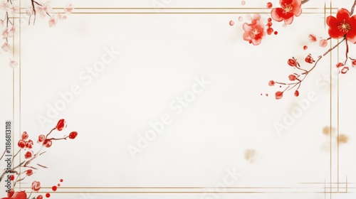 gold and red border framing a white background adorned with faint Chinese new year calligraphy details