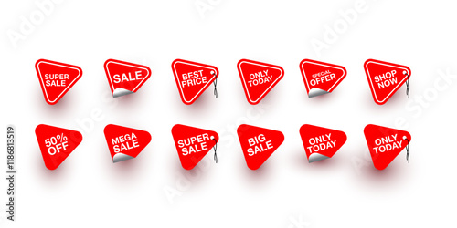 Collection of red stickers or vector sale icons. special offer, 50% off, big sale, shop now, only today, sale, best price