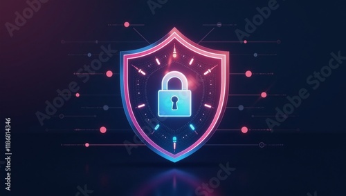 Digital art symbolizing cyber security protection through a computer-screen shield icon