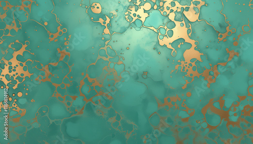 Turquoise marble texture with gold veins, polished stone backgroung, soft, fluid surface