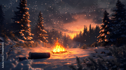 Nadelbaum brennt in der feuerschale, nadelbaum, brennen, feuerschale, flamme, natur, wald, abend, feuer, holz, hei, umwelt, brand. Frostsong. Illustration photo