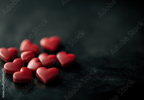 Red Hearts Black Background Seamless Pattern
 photo