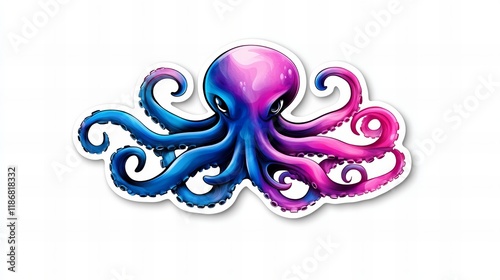 Vibrant illustration of an octopus with blue and pink tentacles. A captivating underwater creature design. photo