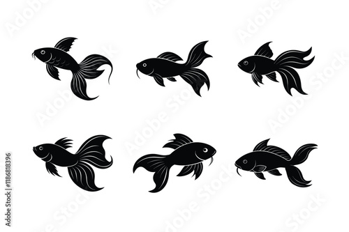 Set of Fish Icon Silhouette on White Background