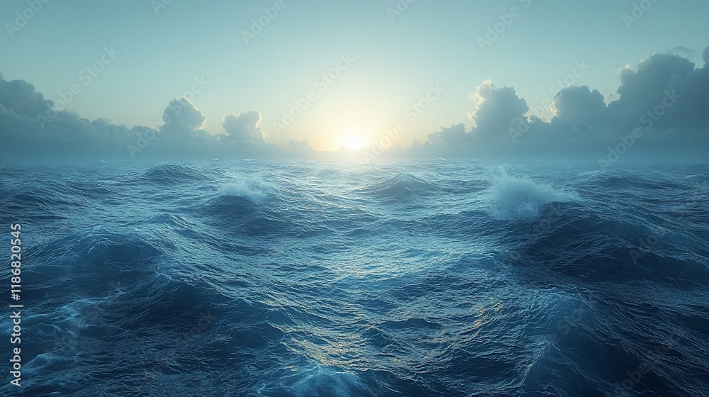 Fototapeta premium Ocean Waves Rolling Under Sunset Sky