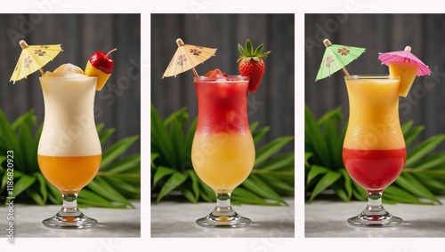 Tropical cocktail set featuring exotic drinks for entertaining guests photo