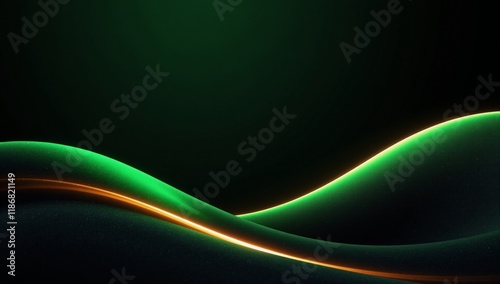 Abstract design with abstract dark-greenorangeblack wave gradient as glowing grained backdrop copy space available photo