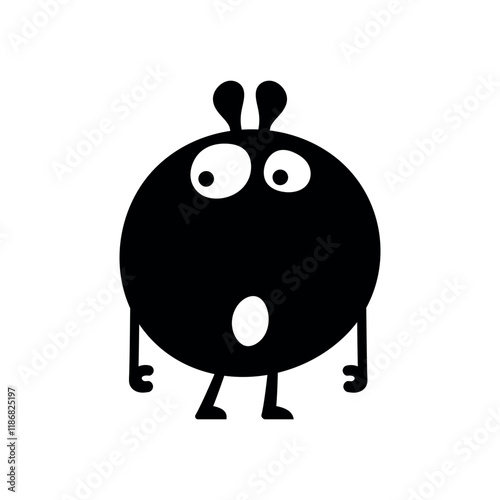 Vector cute, smiling monster, black and white silhouette. Playful, quirky design is perfect for fun, Halloween, or spooky projects, adding a cheerful touch to any illustration