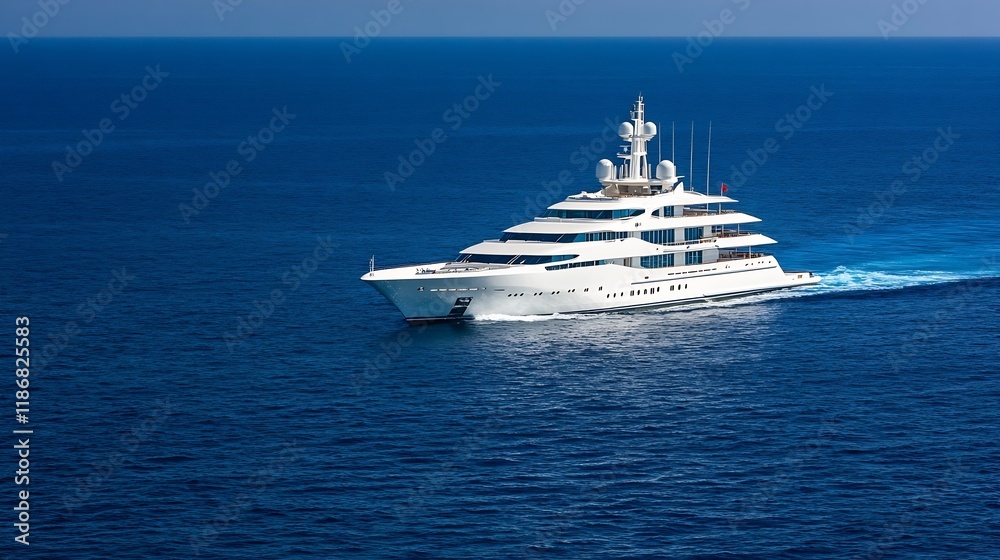 Luxurious White Mega Yacht Sailing in Deep Blue Ocean Under Clear Sky : Generative AI Luxurious White Mega Yacht Sailing in Deep Blue Ocean Under Clear Sky : Generative AI