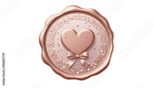 Fototapeta Naklejka Na Ścianę i Meble -  A rose gold wax seal featuring a delicate heart and ribbon design