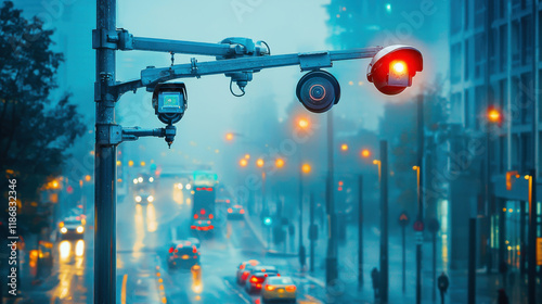 Urban surveillance cameras in smart city photo