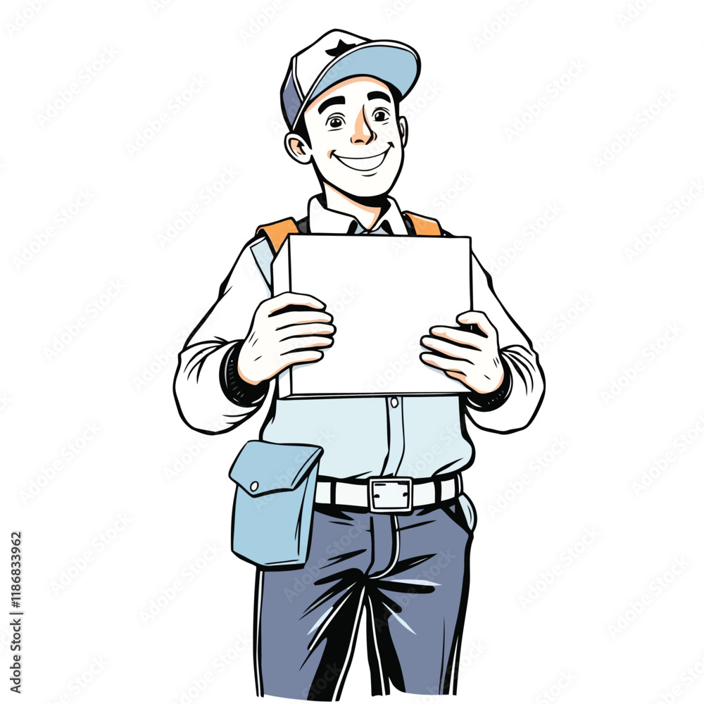 A smiling young delivery man Cartoon Vector Illustration isolated on a white background A smiling young delivery man Cartoon Vector Illustration isolated on a white background