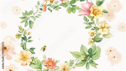 illustration leaves rbs colorful rim seamless wild watercolor border drawing botanical white composition background flowers summer bees rim seamless border background illustration drawing watercolor