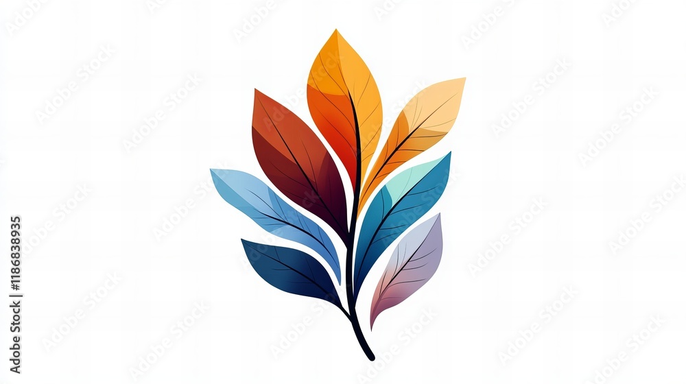 Obraz premium Vibrant illustration of a colorful leaf branch, showcasing a spectrum of autumnal hues. Perfect for design projects needing a touch of nature.