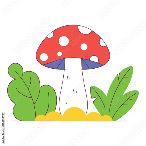 Colorful Cartoon Mushroom Illustration with Nature Elements