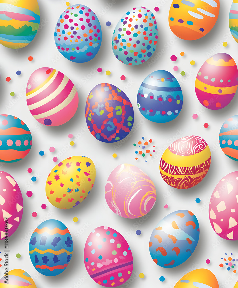 Brightly Colored Easter Eggs with Festive Patterns Brightly Colored Easter Eggs with Festive Patterns