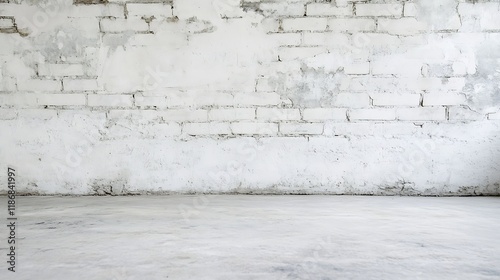 Minimalist Raw Industrial Style Grunge Brick Wall and Concrete Floor for Background Use : Generative AI photo