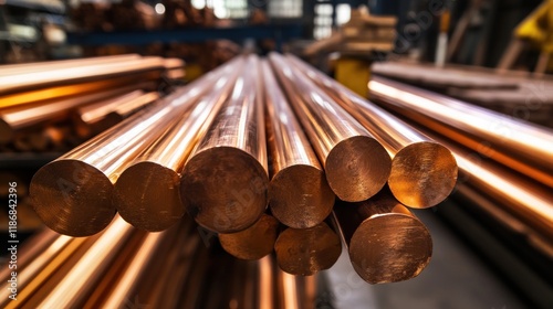 Copper Rods in a Metalworking Factory photo