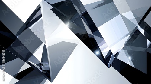 Abstract grayscale geometric shapes. Shiny facets evoke luxury, technology, or modern architecture. Ideal for backgrounds, websites, and presentations.