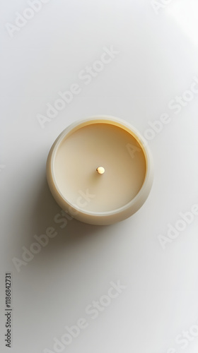 Hyperrealistic Small Candle Seen from Above on White Background (8K)