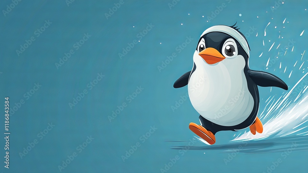 Obraz premium Energetic Penguin Splashing Through Clear Ocean Water with Playful Energy and Joyful Movement Displayed