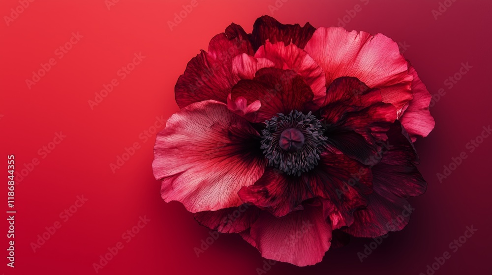 Vibrant red poppy flower against a gradient ombre background creating a striking visual impact Vibrant red poppy flower against a gradient ombre background creating a striking visual impact