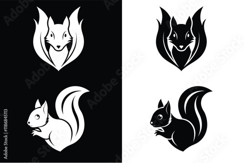 Squirrel logo vector icon illustration design, black vector squirrel icon on white background.