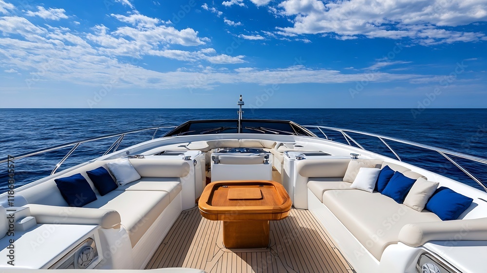 Fototapeta premium Luxurious Yacht Deck Overlooking Endless Blue Ocean Under Vibrant Sky : Generative AI