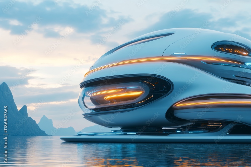 Obraz premium A futuristic UV-protected city with glowing dome structures, automated sunshades, and reflective pathways creating a utopian vibe
