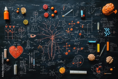 Vibrant chalkboard education art of biological diagrams in class photo