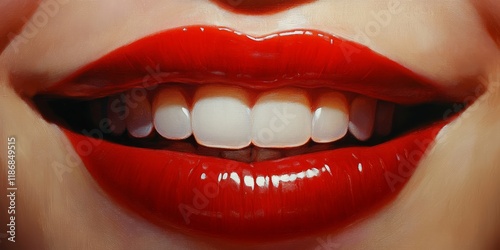 A close view of a womans lips expresses a feeling of joy or happiness, highlighting the emotion clearly in a vibrant manner. The joy is evident in her smile.