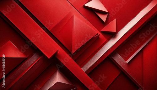 summary red background with triangles and rectangle shapes layered in present day modern art design