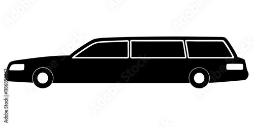 A clean vector icon of a stretch sedan limousine with sleek tinted glass, showcasing luxury and elegance. Perfect for modern designs and transportation themes.