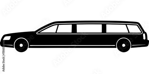 A clean vector icon of a stretch sedan limousine with sleek tinted glass, showcasing luxury and elegance. Perfect for modern designs and transportation themes.