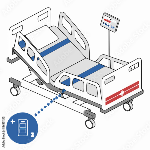 Medical Hospital Bed with Remote Control Illustration