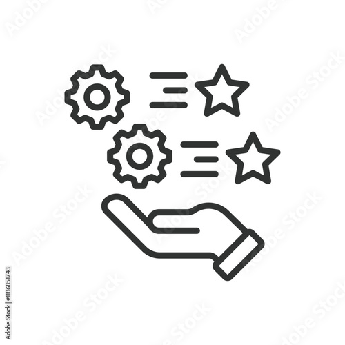 Features, icon in line design. Feature, key features, special features, product feature, service feature, advanced feature on white background vector. Features editable stroke icon