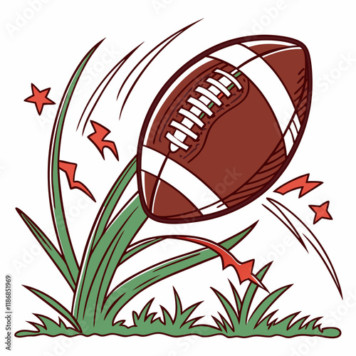 Cartoon American Football Leaping from Grass