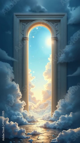 Doors opening into the vast sky on the clouds