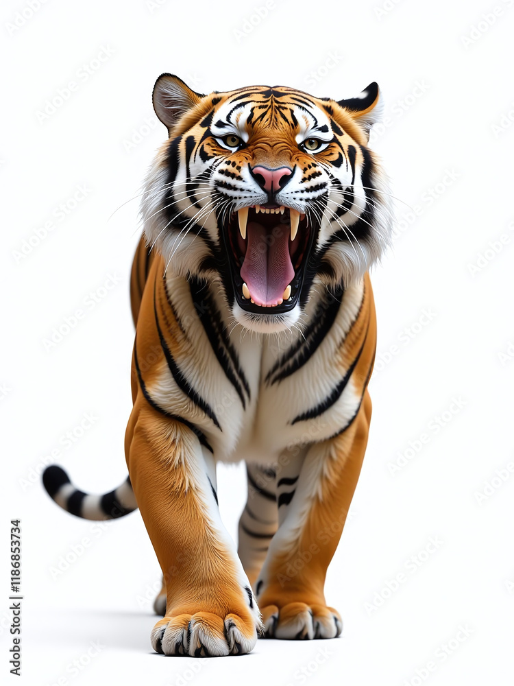 Obraz premium A Tiger Roars In Isolation Against A White Background That Is Also Partially Transparent To Allow For Easy Layering. 00001