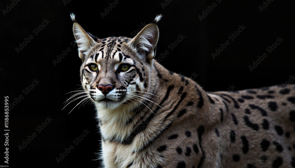 Obraz premium Sleek puma portrait with dramatic spots on dark background, fierce beauty