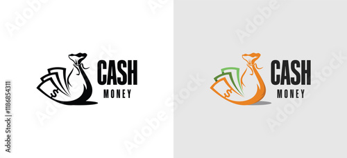 Money bag icon logo vector illustration. Money sack with banknote dollar sign symbol